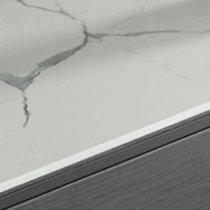 Modern Wooden Buffet Table with Stone Top and Storage