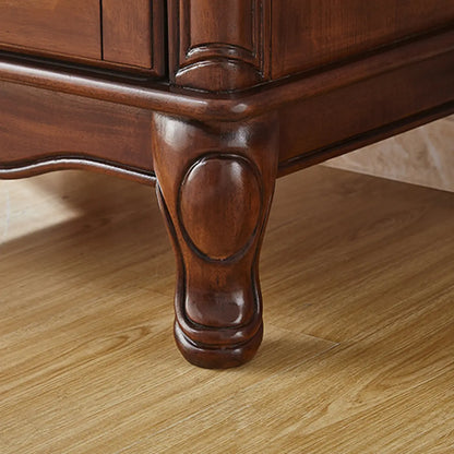 Rustic Wooden Interior Cabinet with Glass Display & Drawer