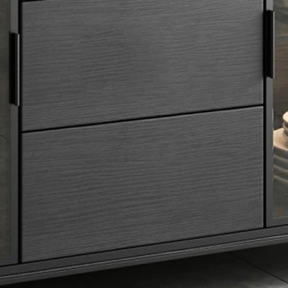 Modern Wooden Buffet Table with Stone Top and Storage