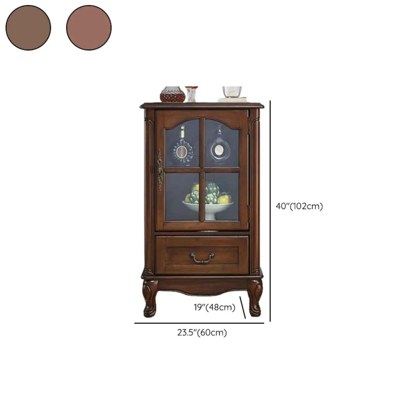 Rustic Wooden Interior Cabinet with Glass Display & Drawer
