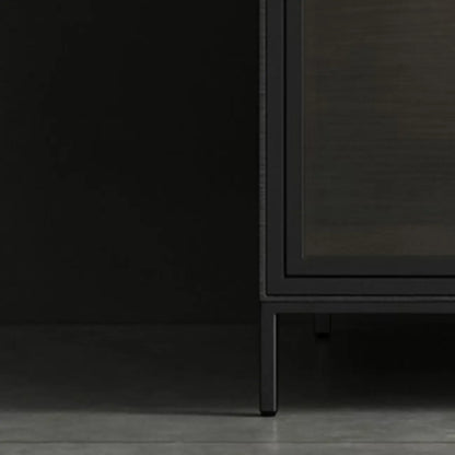 Modern Wooden Buffet Table with Stone Top and Storage