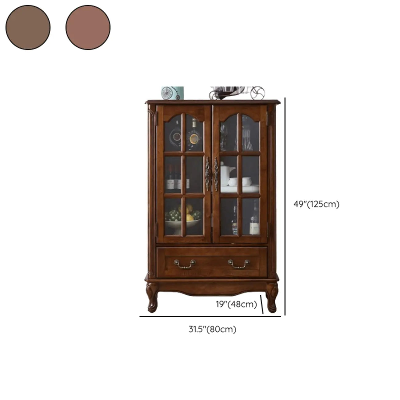 Rustic Wooden Interior Cabinet with Glass Display & Drawer