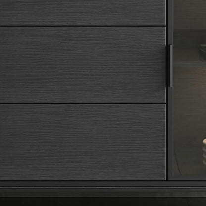 Modern Wooden Buffet Table with Stone Top and Storage