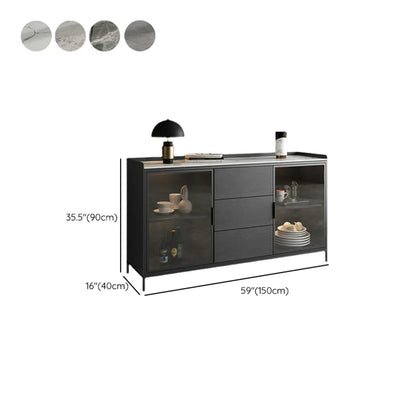 Modern Wooden Buffet Table with Stone Top and Storage