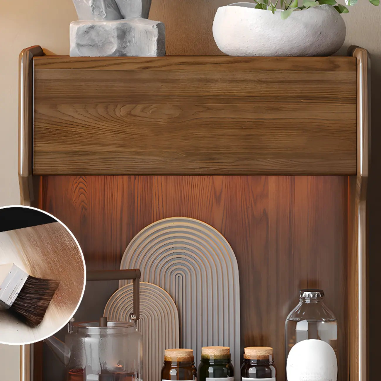 Modern Wooden Brown Wine Cabinet for Living Room Display