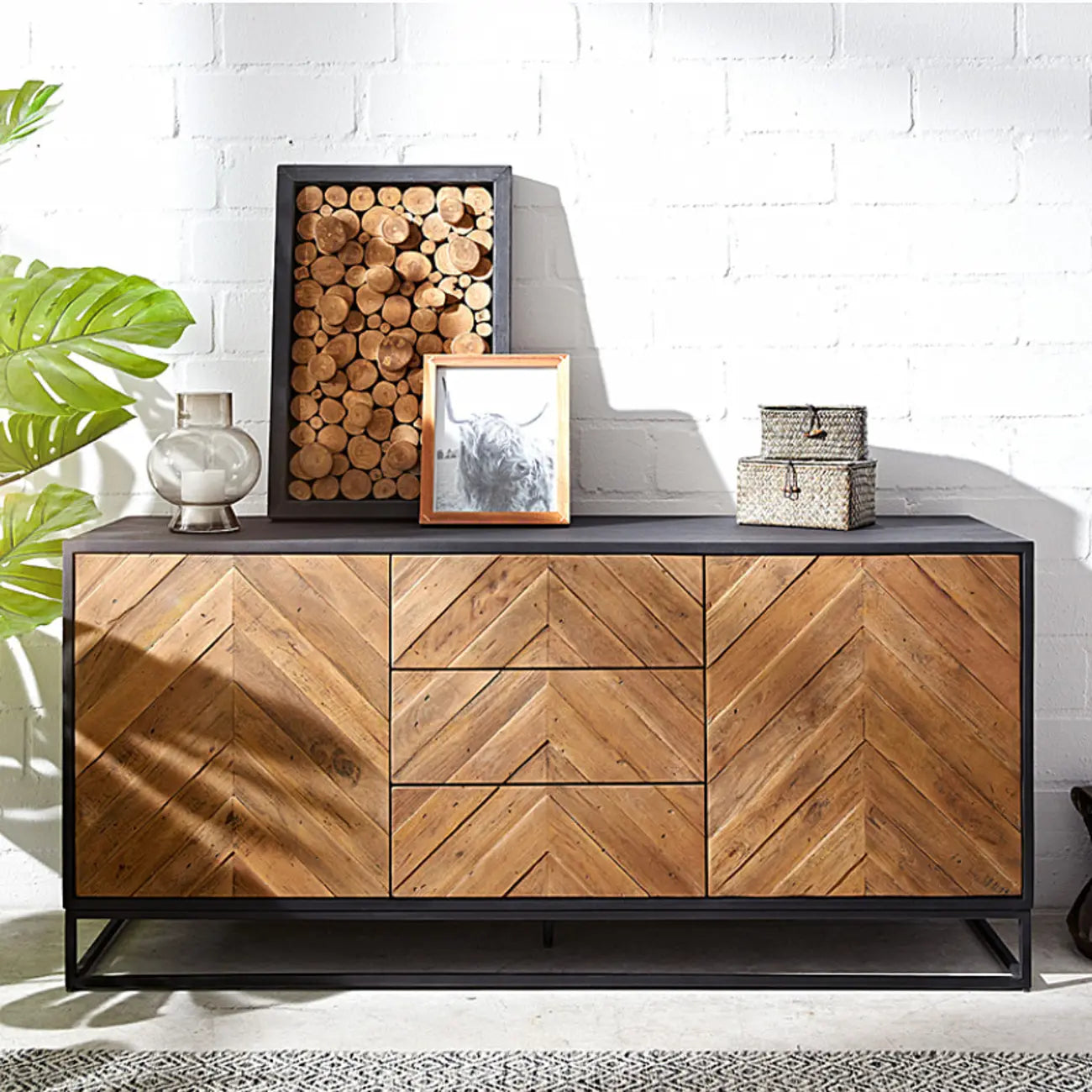 3 Drawers Modern Pine Storage Cabinet for Living Room