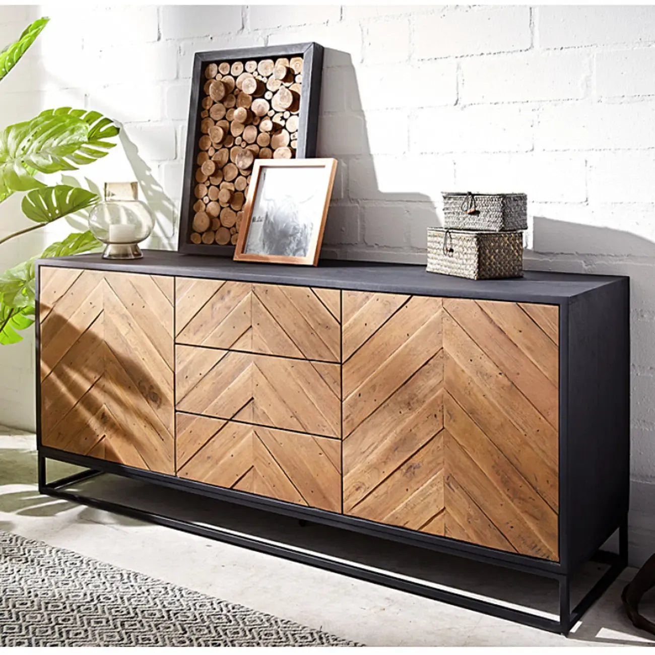 3 Drawers Modern Pine Storage Cabinet for Living Room