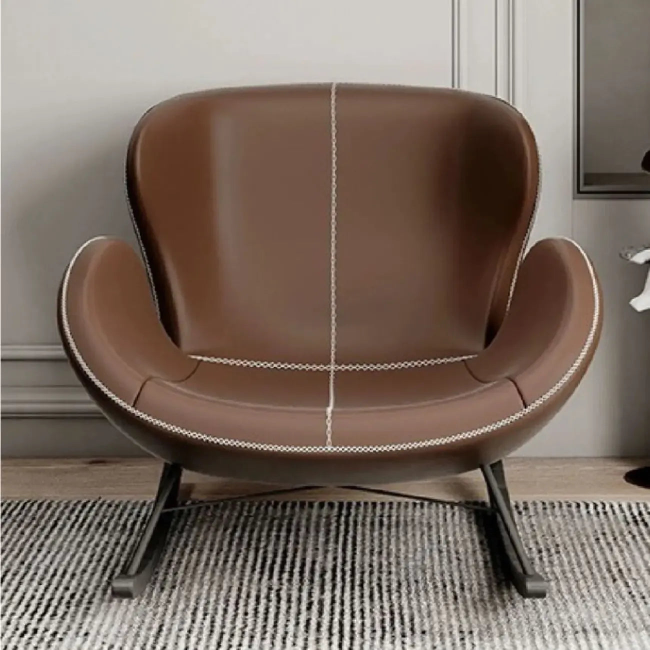 Round Arm Ergonomic Wingback Rocking Chair with Upholstered