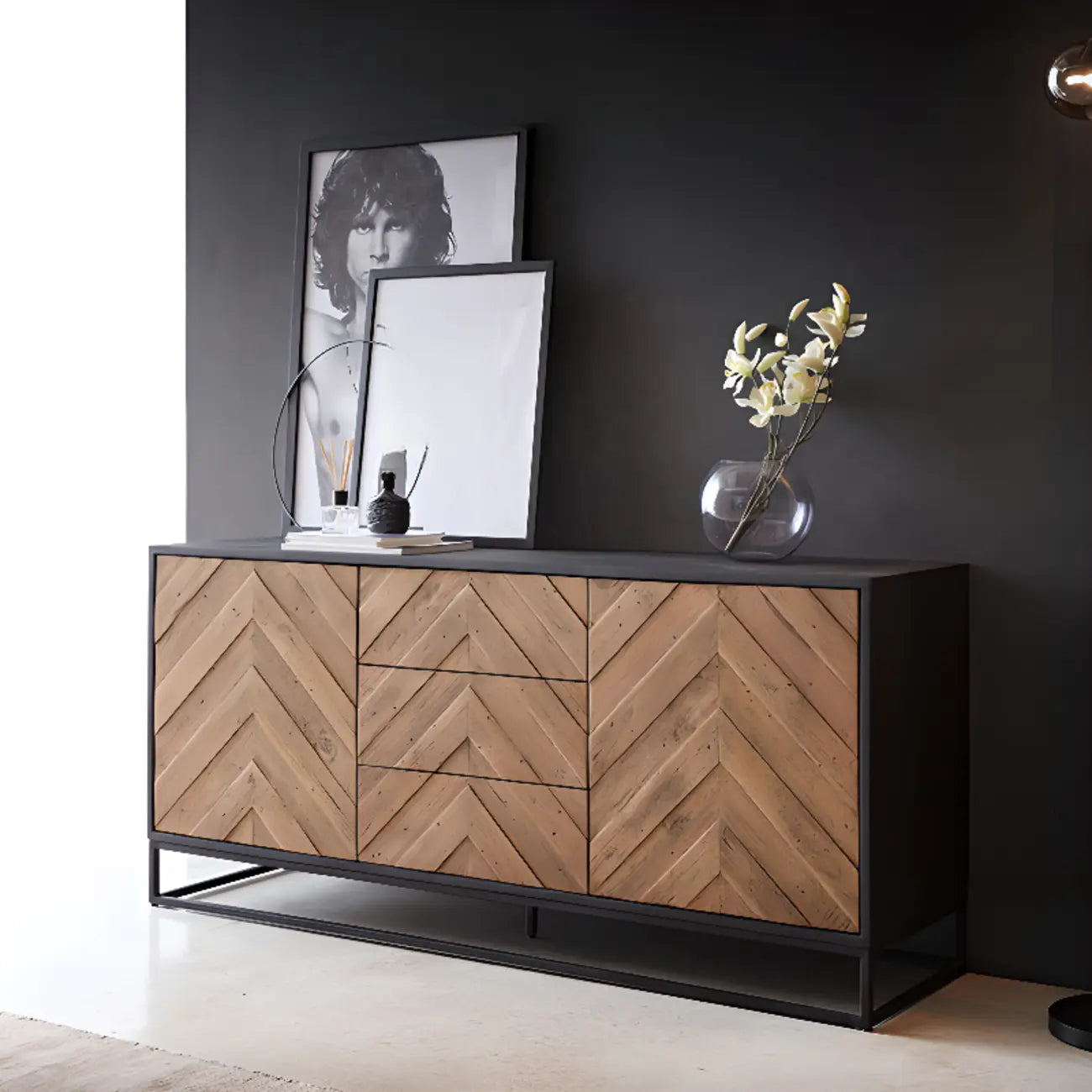 3 Drawers Modern Pine Storage Cabinet for Living Room