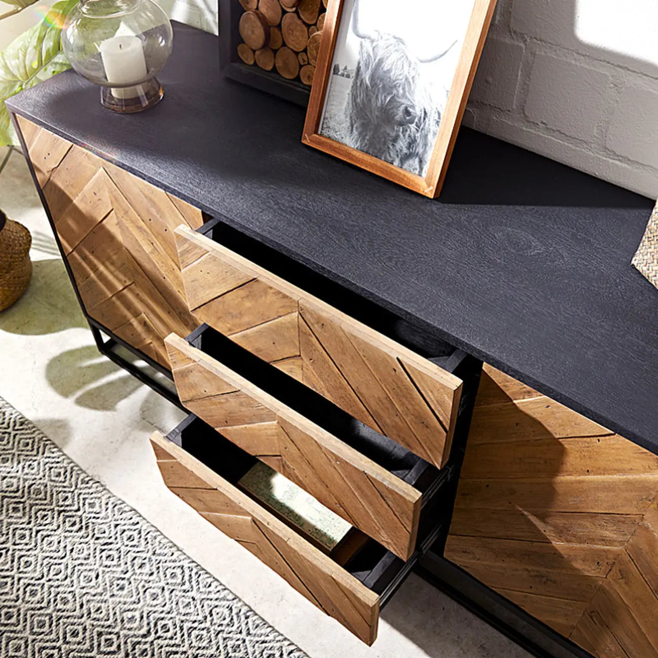 3 Drawers Modern Pine Storage Cabinet for Living Room