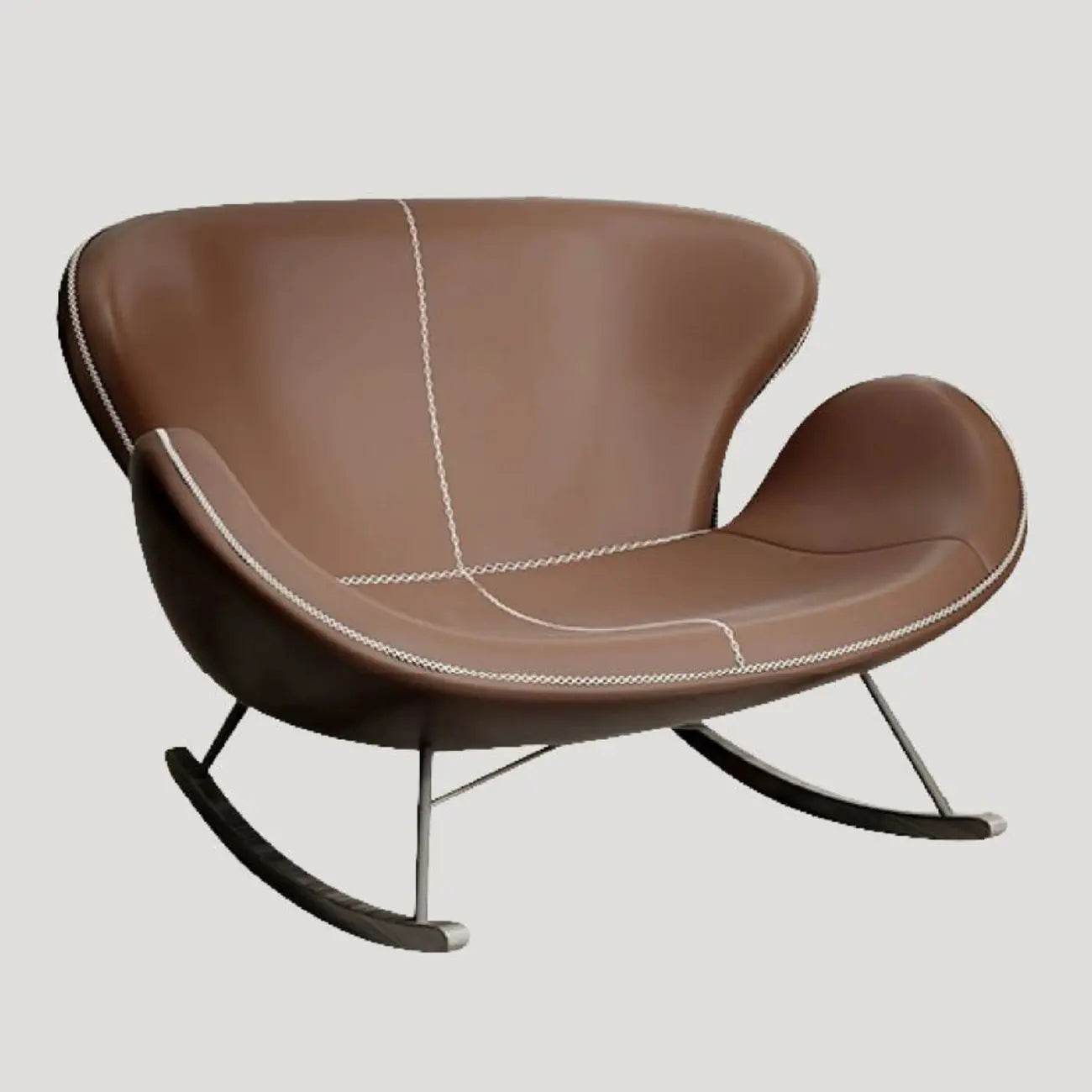 Round Arm Ergonomic Wingback Rocking Chair with Upholstered