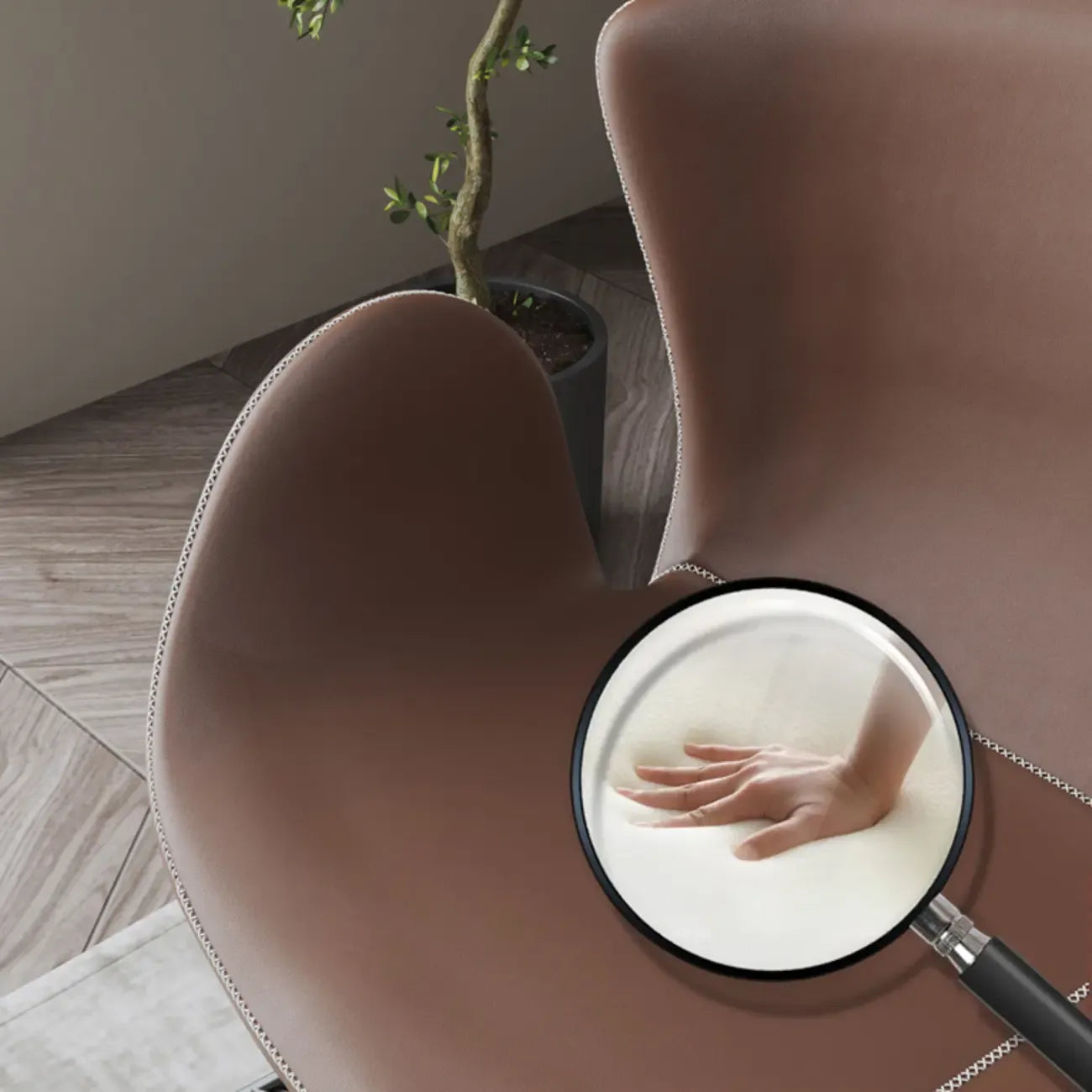 Round Arm Ergonomic Wingback Rocking Chair with Upholstered