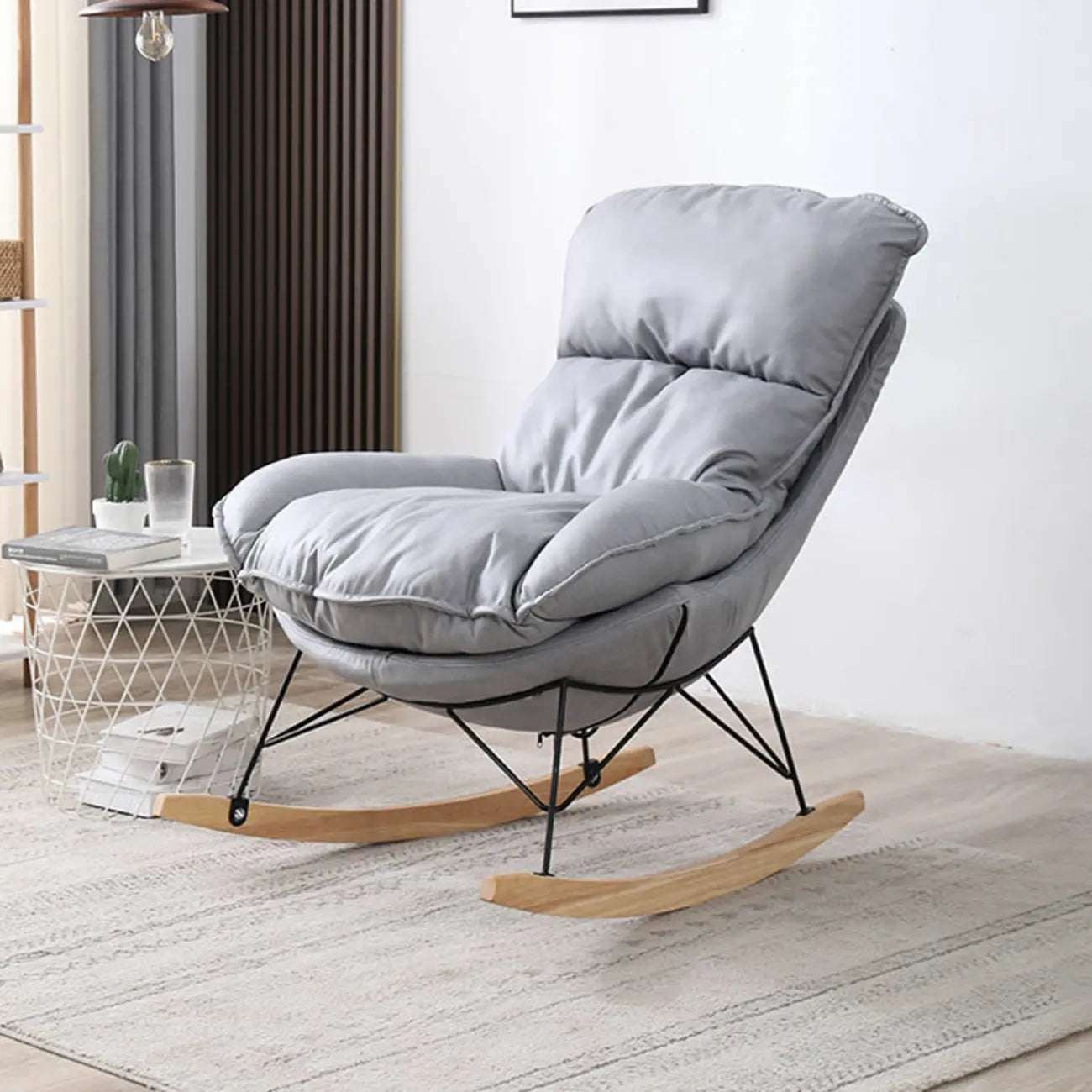 Cotton Upholstered Rocking Chair with Removable Cushions