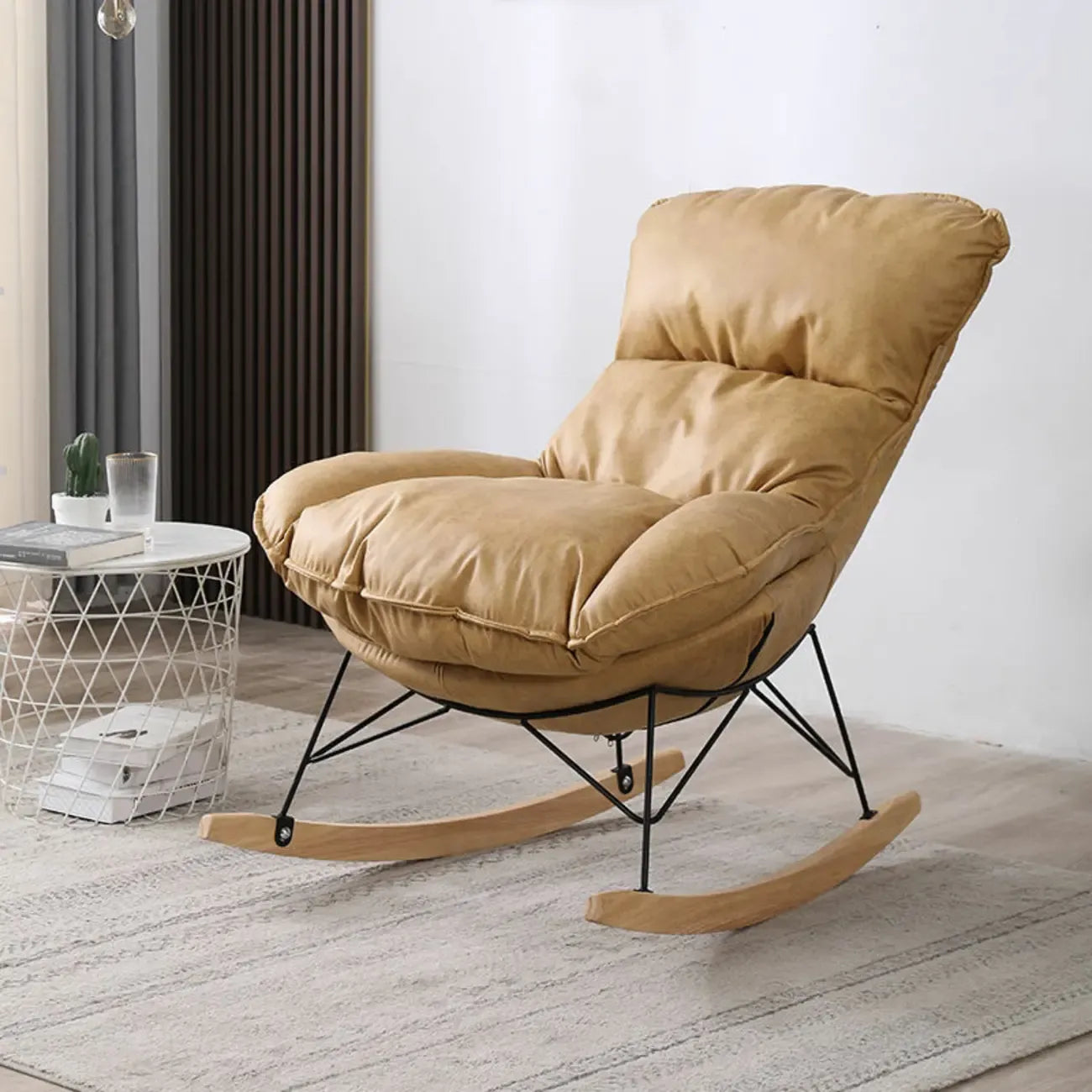 Cotton Upholstered Rocking Chair with Removable Cushions