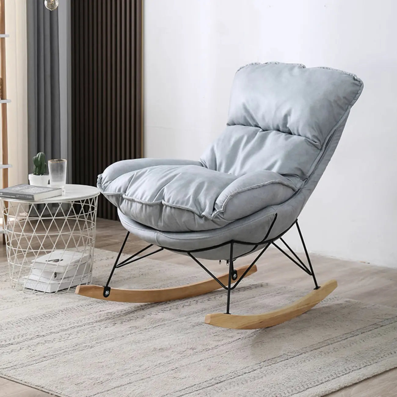 Cotton Upholstered Rocking Chair with Removable Cushions