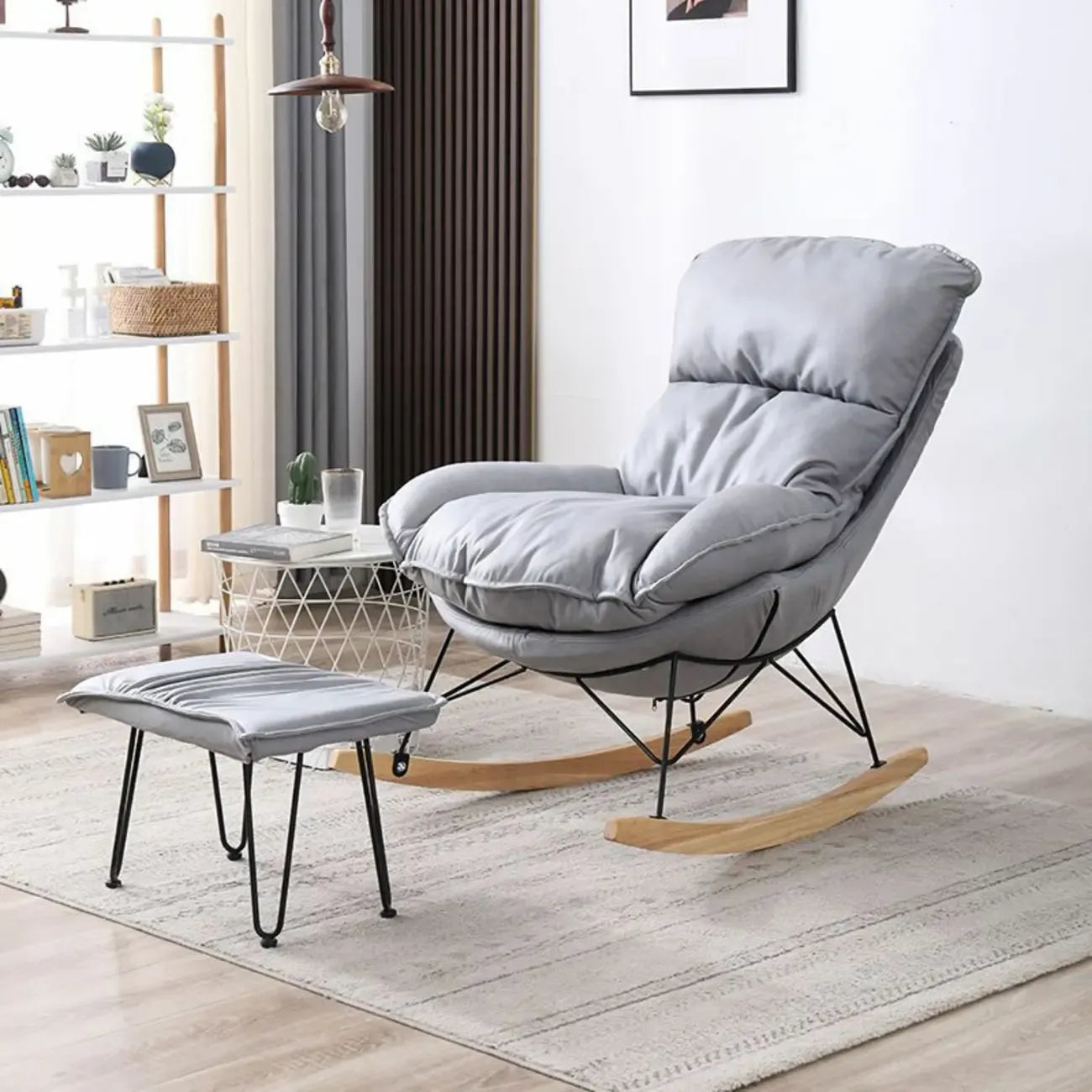 Cotton Upholstered Rocking Chair with Removable Cushions