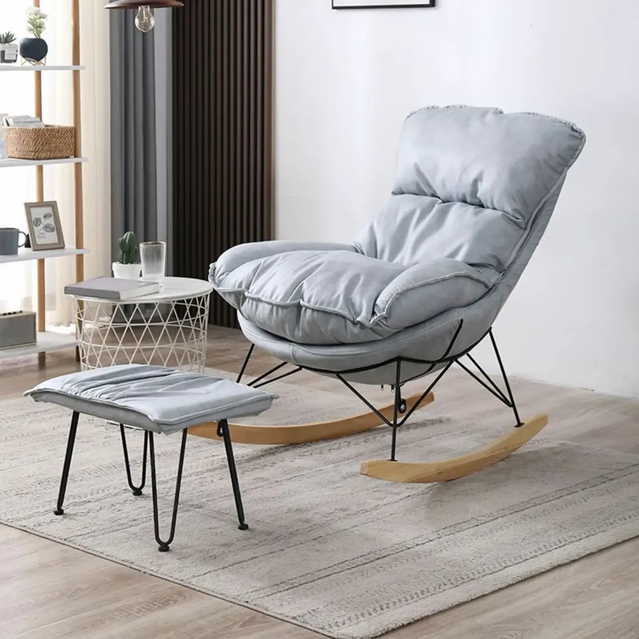 Cotton Upholstered Rocking Chair with Removable Cushions