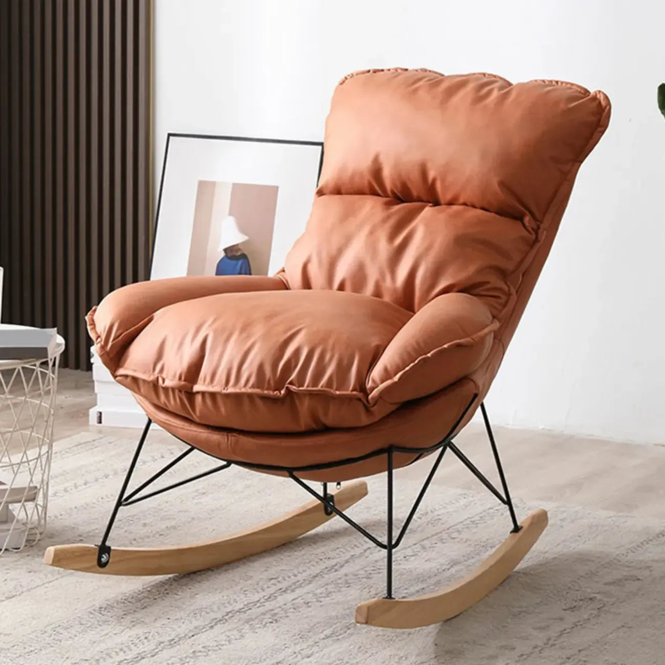 Cotton Upholstered Rocking Chair with Removable Cushions