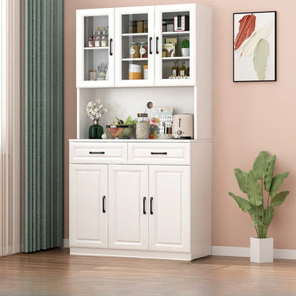 Kitchen White Wood Countertop Open Storage China Cabinet