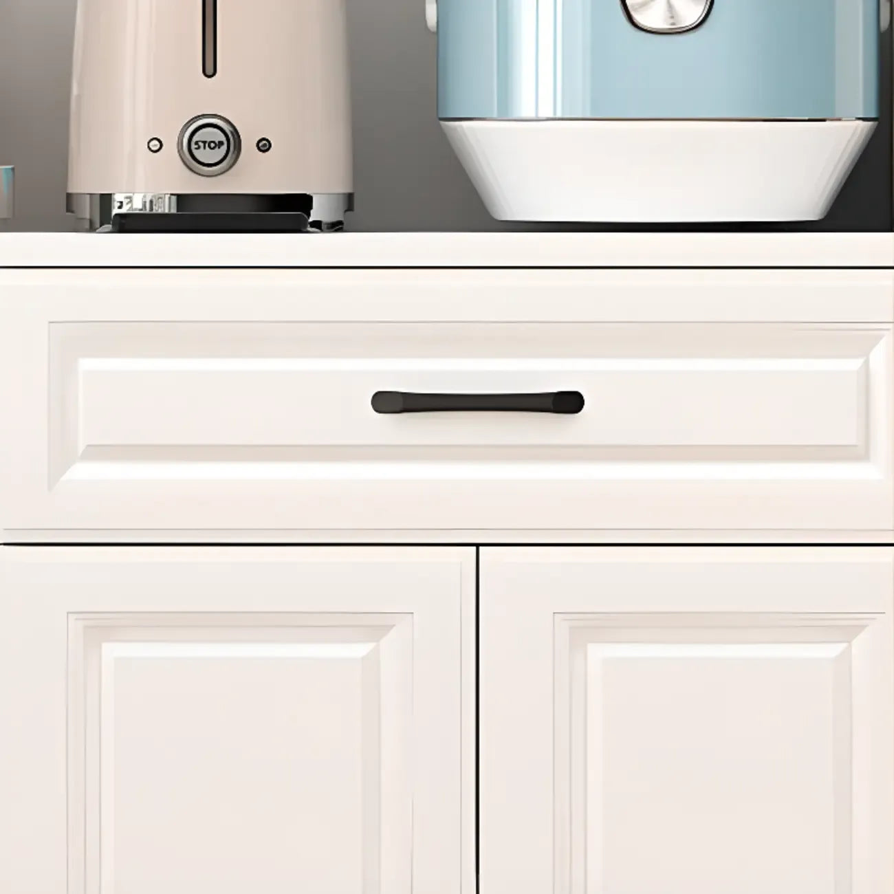 Kitchen White Wood Countertop Open Storage China Cabinet