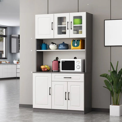 Kitchen White Wood Countertop Open Storage China Cabinet