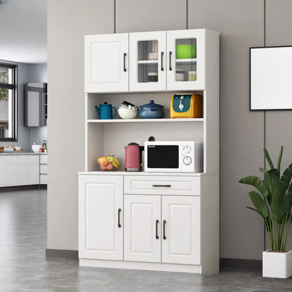 Kitchen White Wood Countertop Open Storage China Cabinet
