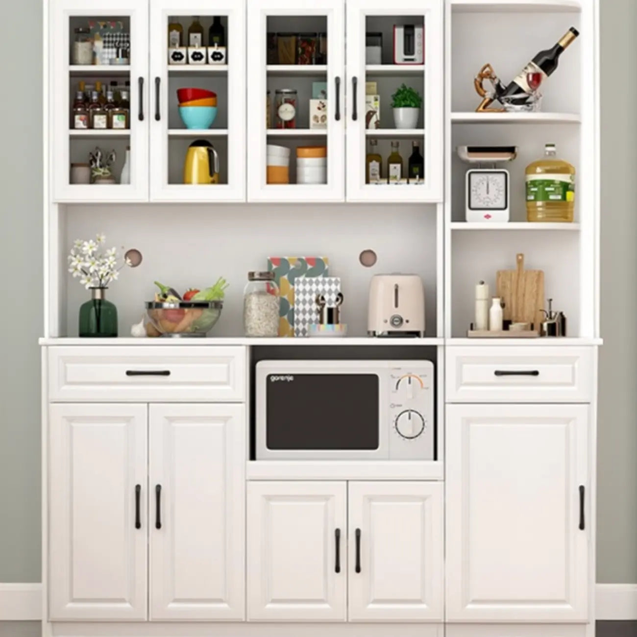 Kitchen White Wood Countertop Open Storage China Cabinet