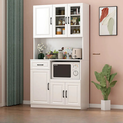 Kitchen White Wood Countertop Open Storage China Cabinet