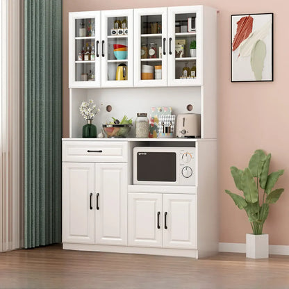Kitchen White Wood Countertop Open Storage China Cabinet