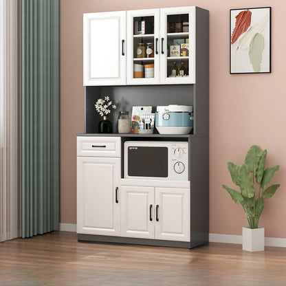Kitchen White Wood Countertop Open Storage China Cabinet