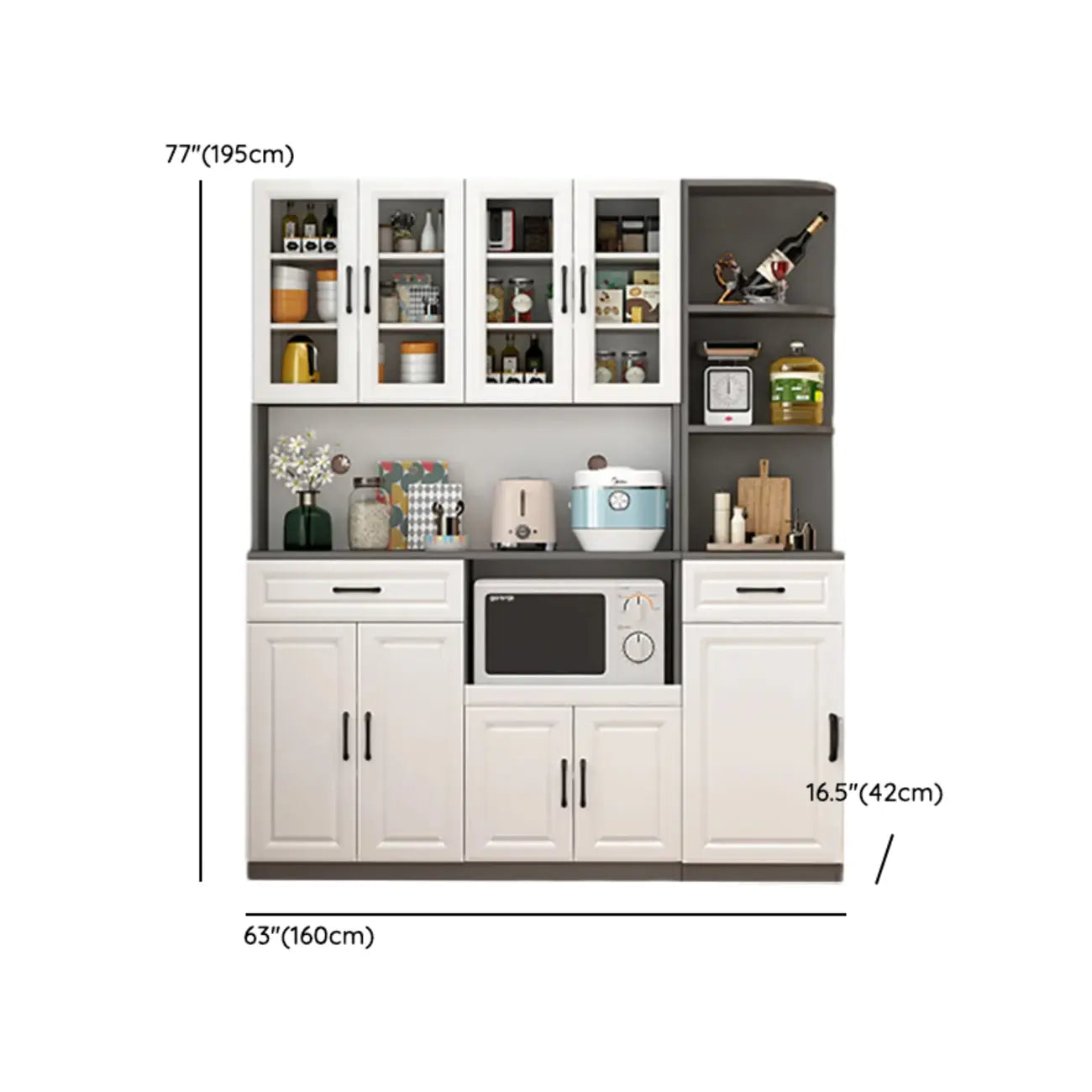 Kitchen White Wood Countertop Open Storage China Cabinet