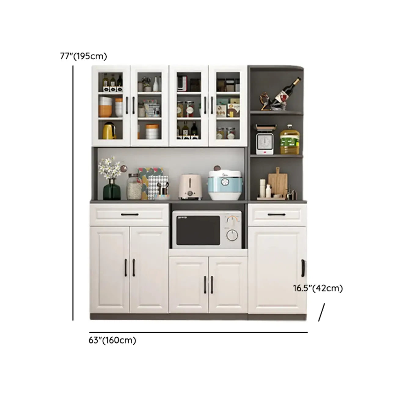Kitchen White Wood Countertop Open Storage China Cabinet