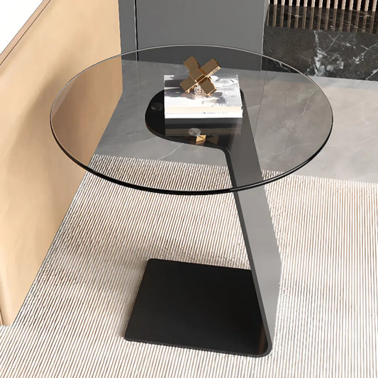 C-Shaped Glass Round End Table for Living Room