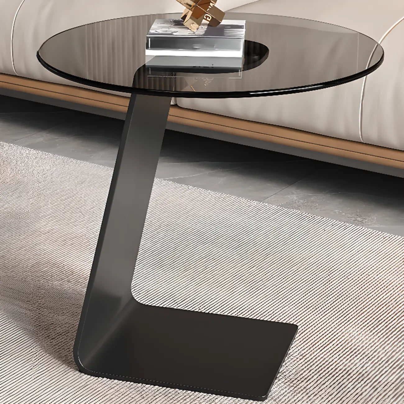 C-Shaped Glass Round End Table for Living Room