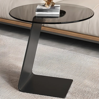 C-Shaped Glass Round End Table for Living Room