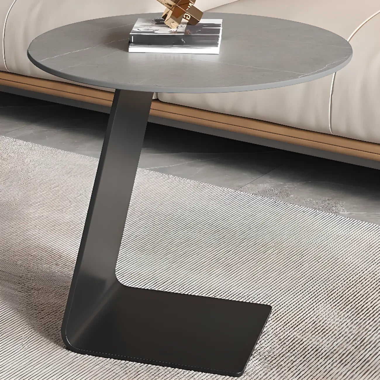 C-Shaped Glass Round End Table for Living Room