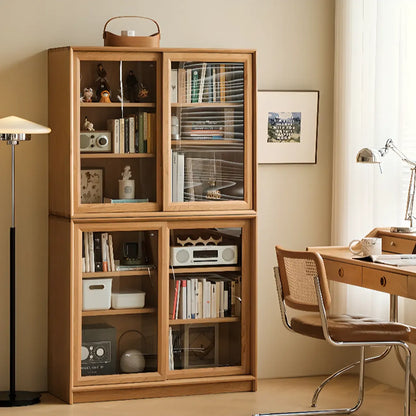 Rectangular Natural Wood Glass Door Storage Display Cabinet