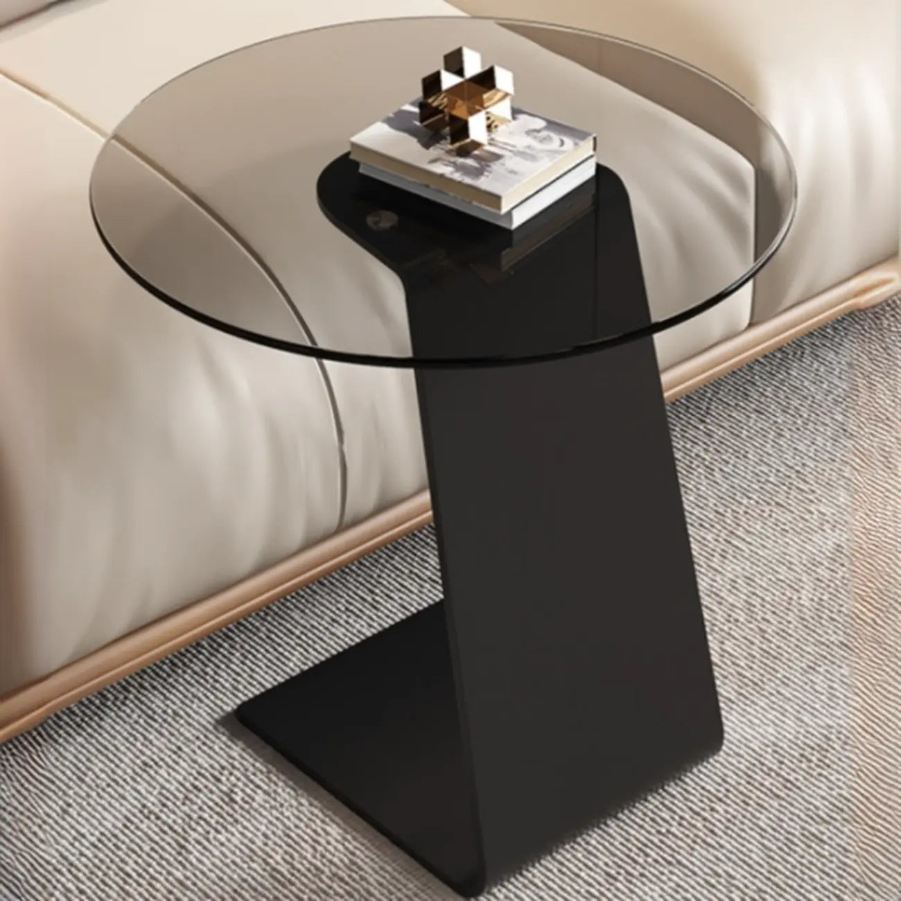 C-Shaped Glass Round End Table for Living Room