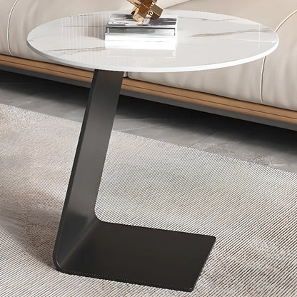 C-Shaped Glass Round End Table for Living Room