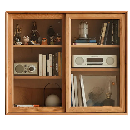 Rectangular Natural Wood Glass Door Storage Display Cabinet