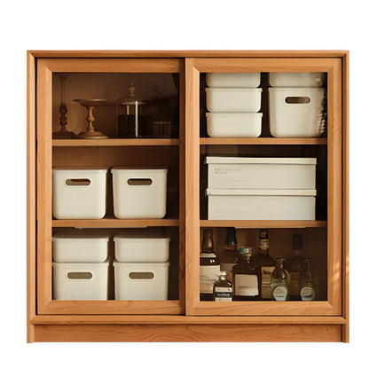 Rectangular Natural Wood Glass Door Storage Display Cabinet