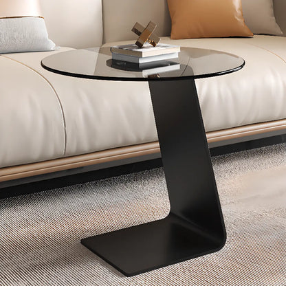 C-Shaped Glass Round End Table for Living Room