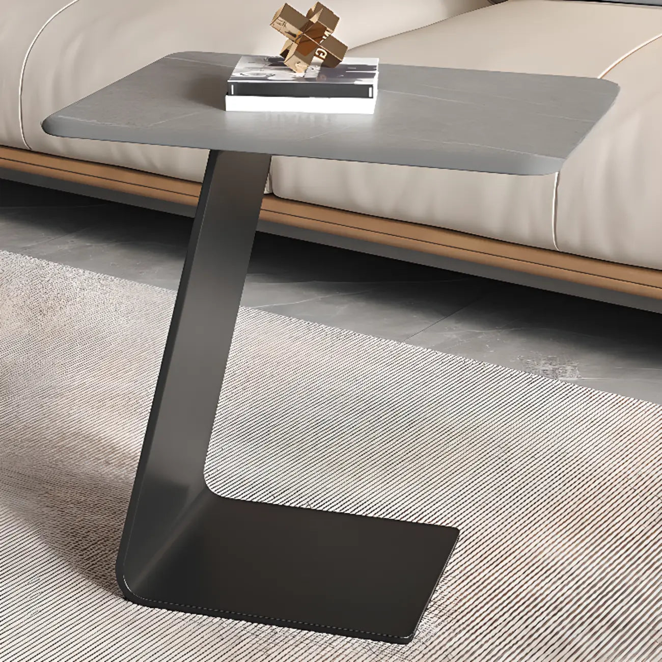 C-Shaped Glass Round End Table for Living Room