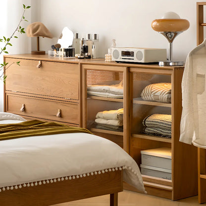 Rectangular Natural Wood Glass Door Storage Display Cabinet