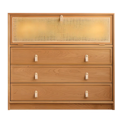 Rectangular Natural Wood Glass Door Storage Display Cabinet