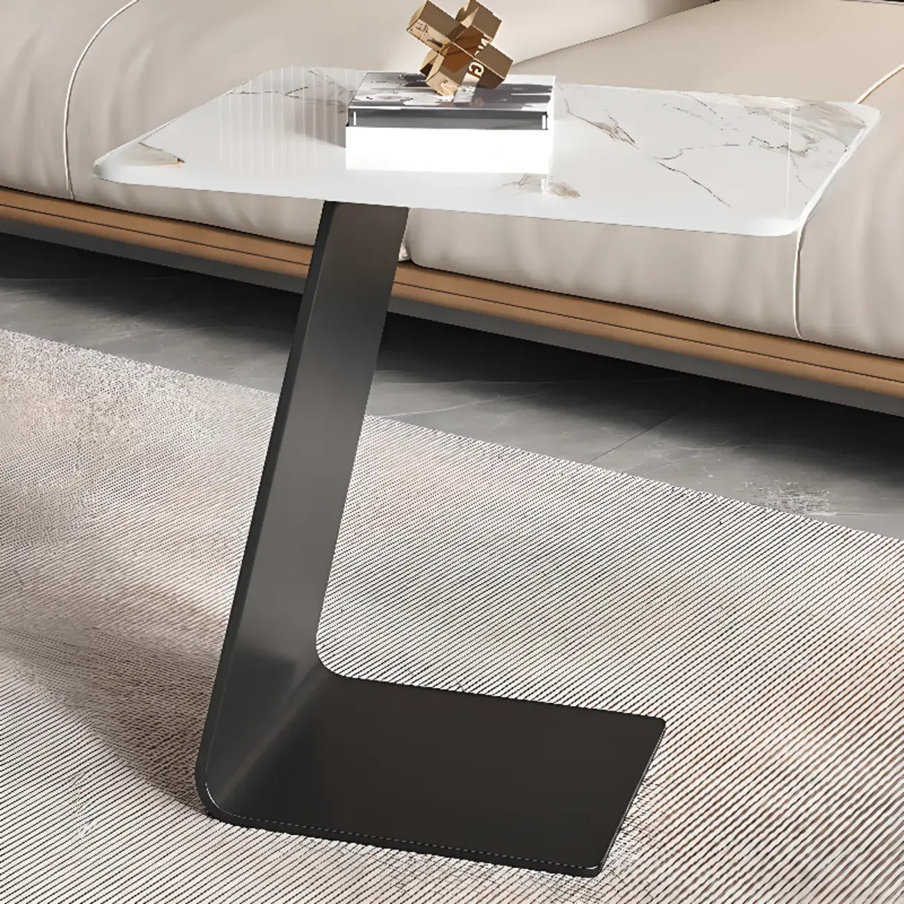 C-Shaped Glass Round End Table for Living Room