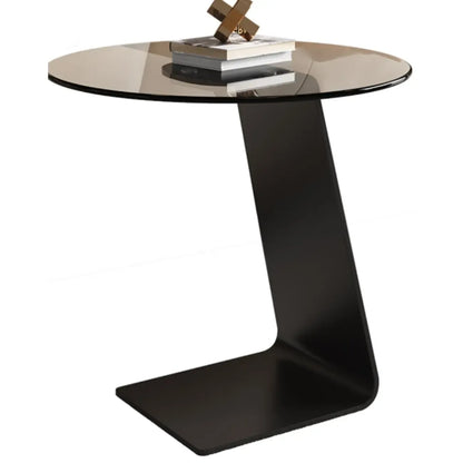 C-Shaped Glass Round End Table for Living Room