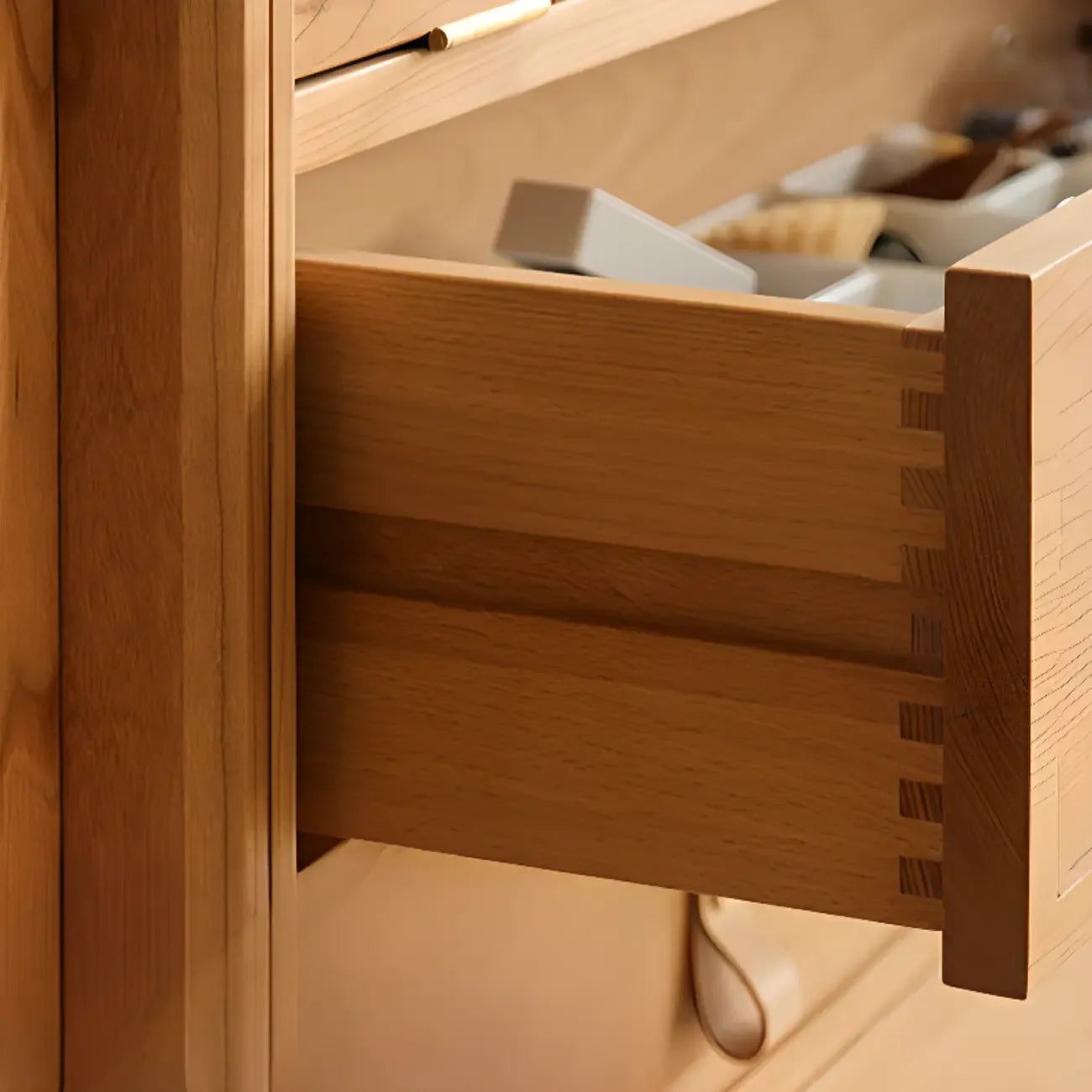 Rectangular Natural Wood Glass Door Storage Display Cabinet