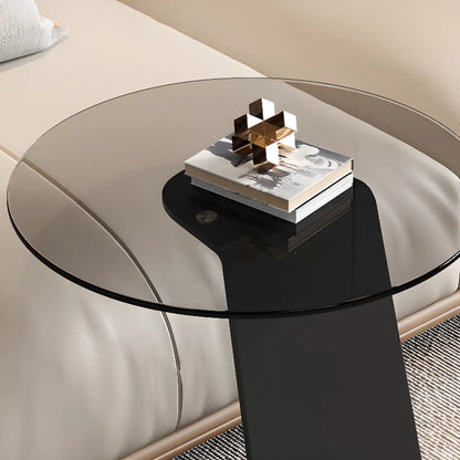 C-Shaped Glass Round End Table for Living Room
