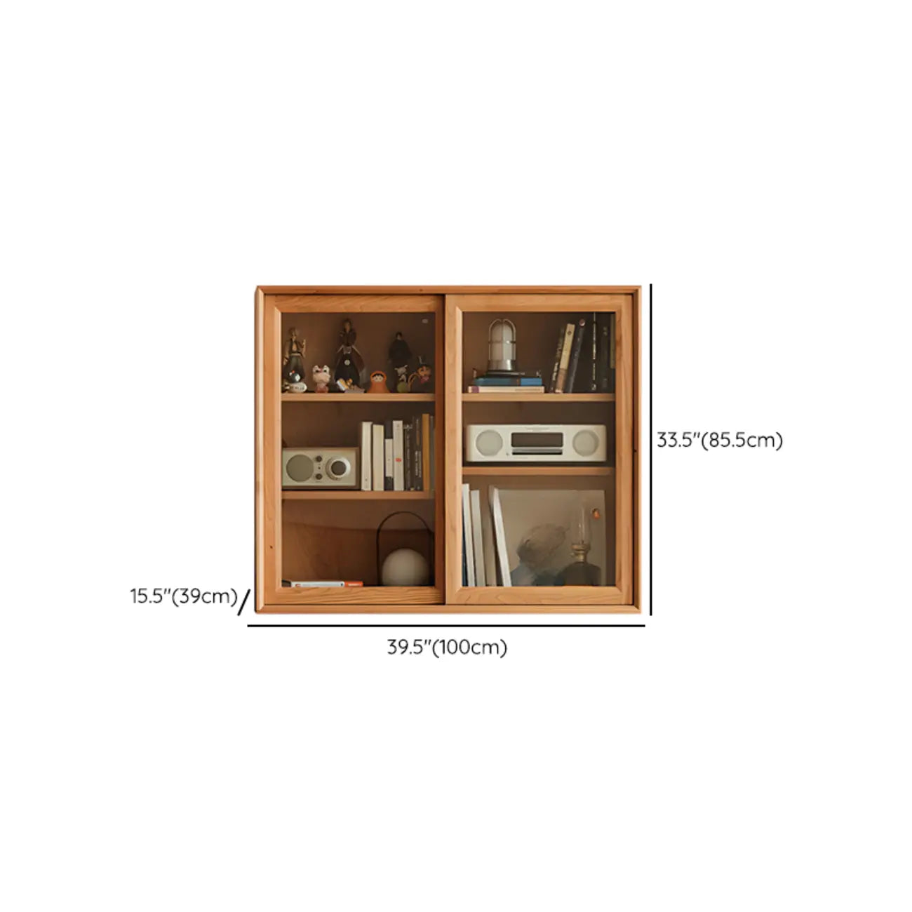 Rectangular Natural Wood Glass Door Storage Display Cabinet